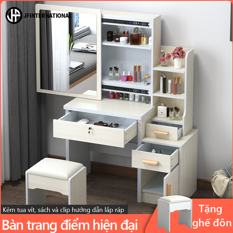 Bàn trang điểm bắc âu ngăn kéo lệch,thời trang đơn giản hiện đại tủ lưu trữ đa năng Bàn trang điểm đơn giản bằng gỗ