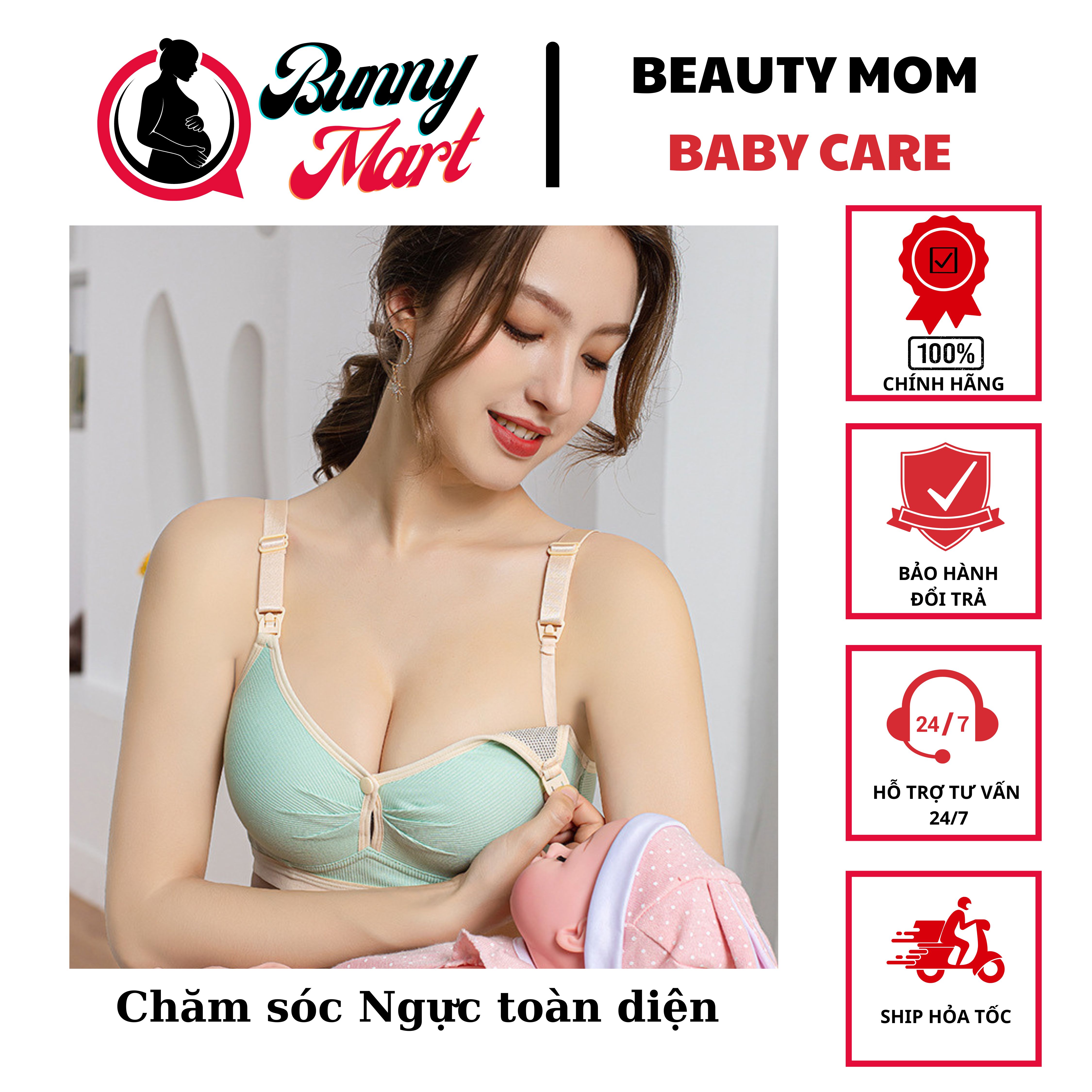 Áo ngực bầu cho con bú không gọng chất cotton nâng ngực chống chảy xệ có cúc mở ngang