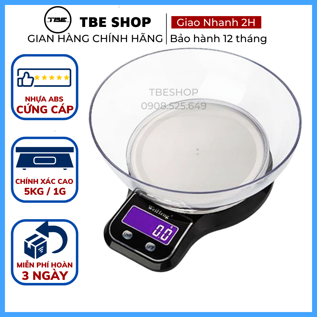 Cân Tiểu Ly Điện Tử Làm Bánh 5kg WH B21 Tính Năng Trừ Bì Độ Chính Xác Cao Đến 1g Tặng Tô Chứa 800ml ( Bảo Hành 1 Năm ) TBE Shop
