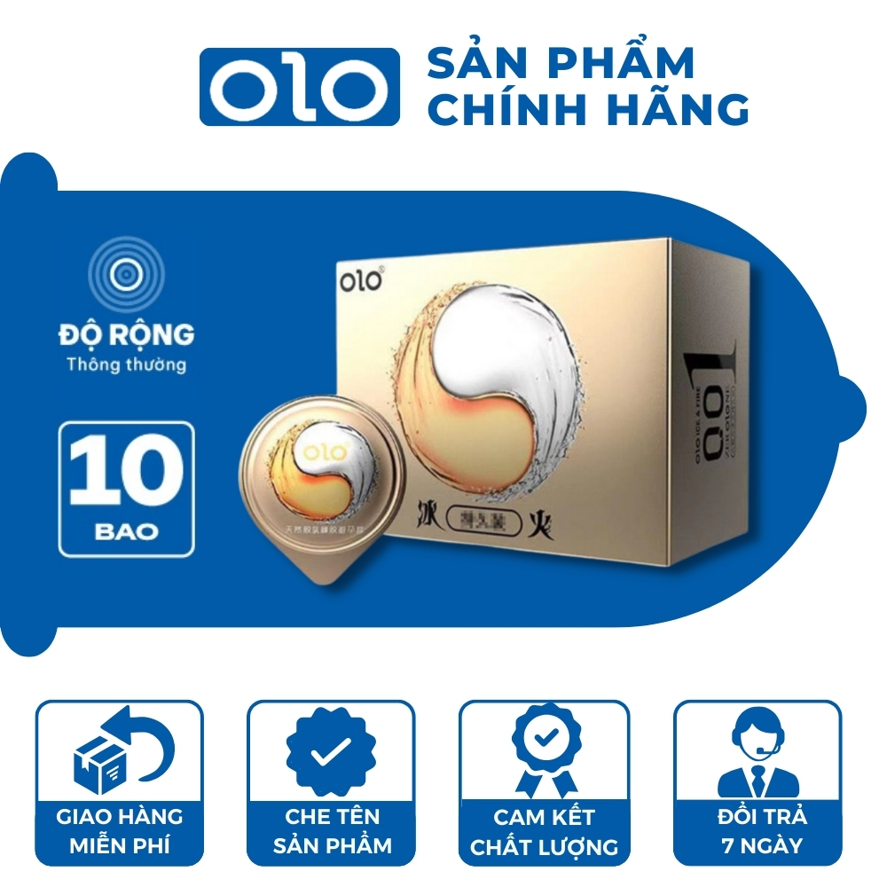 Bao cao su kéo dài thời gian olo 001 lửa băng hộp 10 bcs , bao cao su nam