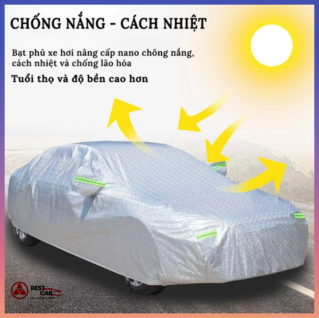 Bạt trùm xe hơi, bạt phủ xe ô tô vải dù một lớp vải dù Polyester Oxford Fabric cao cấp chống sước sơn, chống mưa, bảo vệ xế yêu khỏi bụi bẩn xe ôtô 4 chỗ đến 7 chỗ
