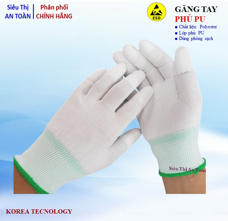 Combo 200 đôi - Găng tay tĩnh điện PU phủ ngón tay, gang tay phòng sạch cao cấp