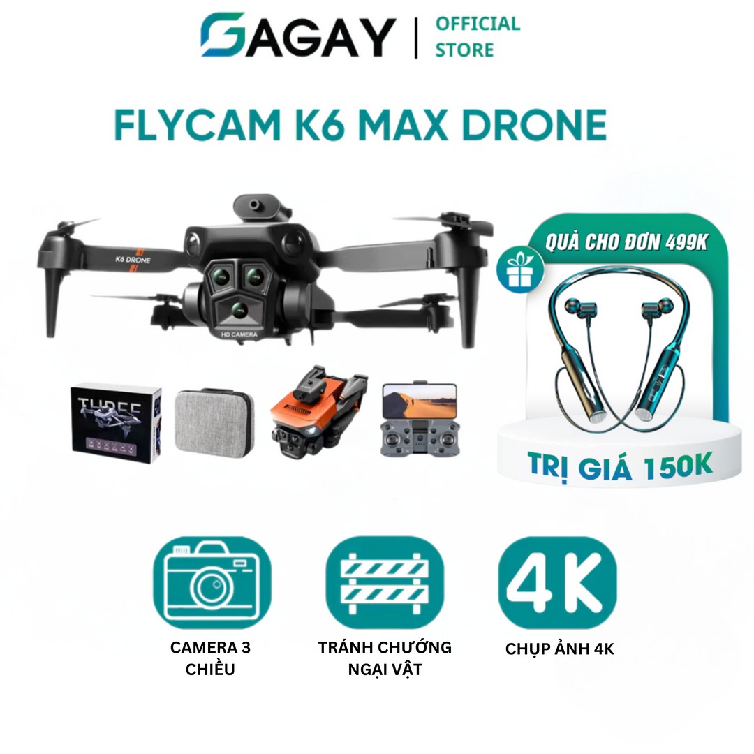 Flycam Mini K6 Max Drone Pro Máy Bay Điều Khiển Từ Xa Camera 3 Chiều Góc Rộng Nhào Lộn 360 Độ Bảo Hà
