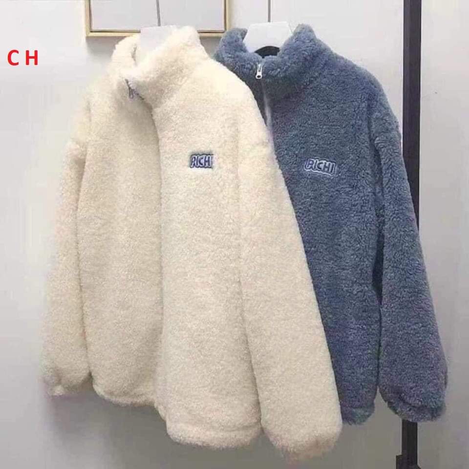 Áo Khoác Lông PICHI Cổ Trụ,Lông Thỏ 2 Mặt Mịn