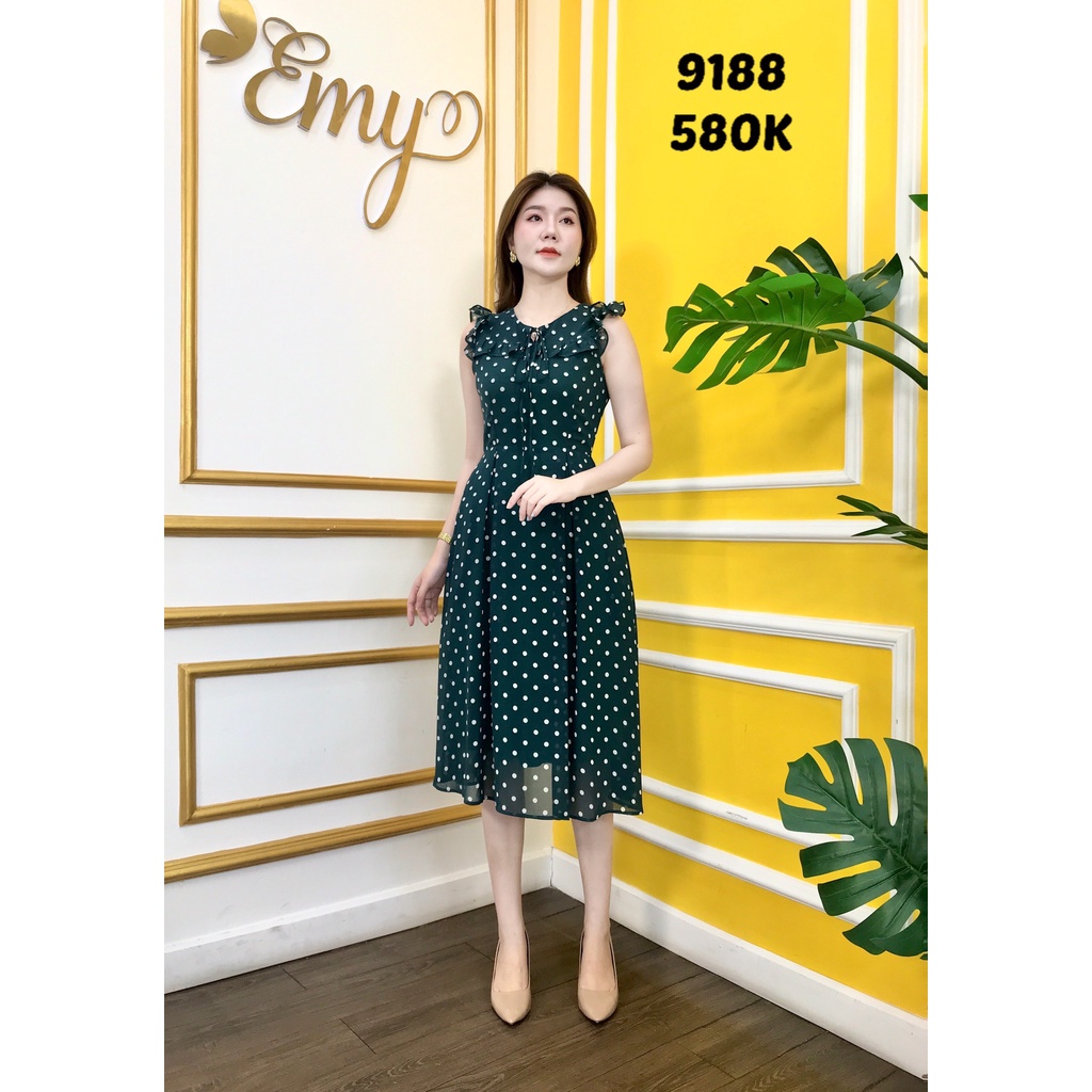 Đầm emy em9188 xoè chấm bi xanh