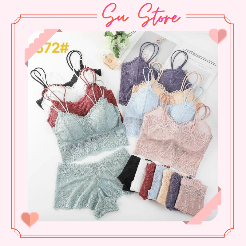 Set bra ren bra ren dây kép đồ ngủ bộ đồ lót đồ lót nữ đồ ngủ - su