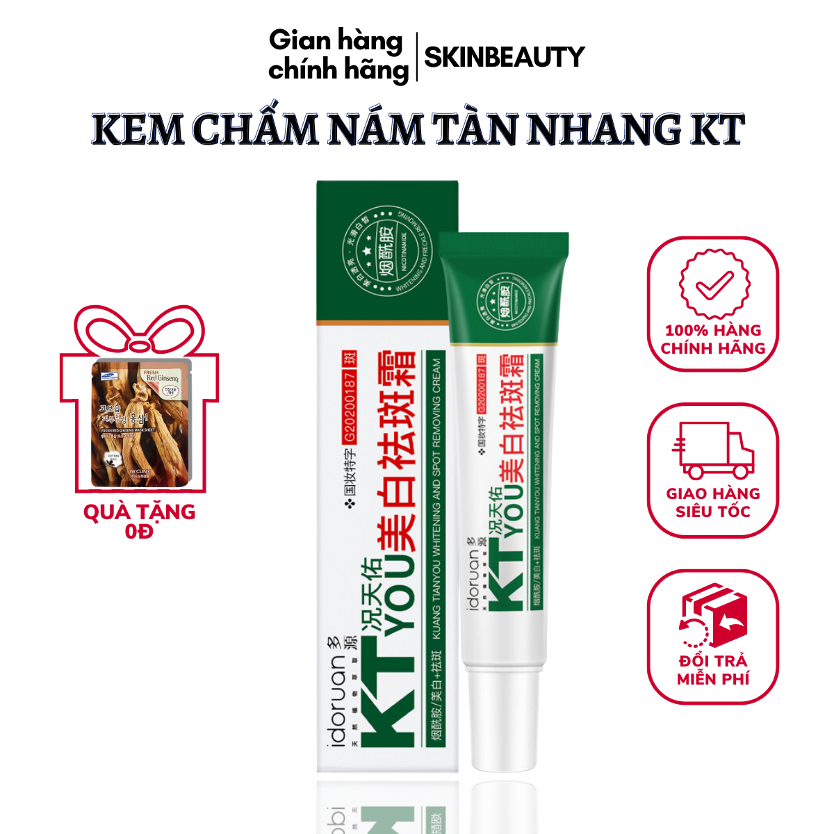 Kem chấm nám tàn nhang KT, kem xóa thâm nám tàn nhang, đồi mồi, ngăn nám tái phát