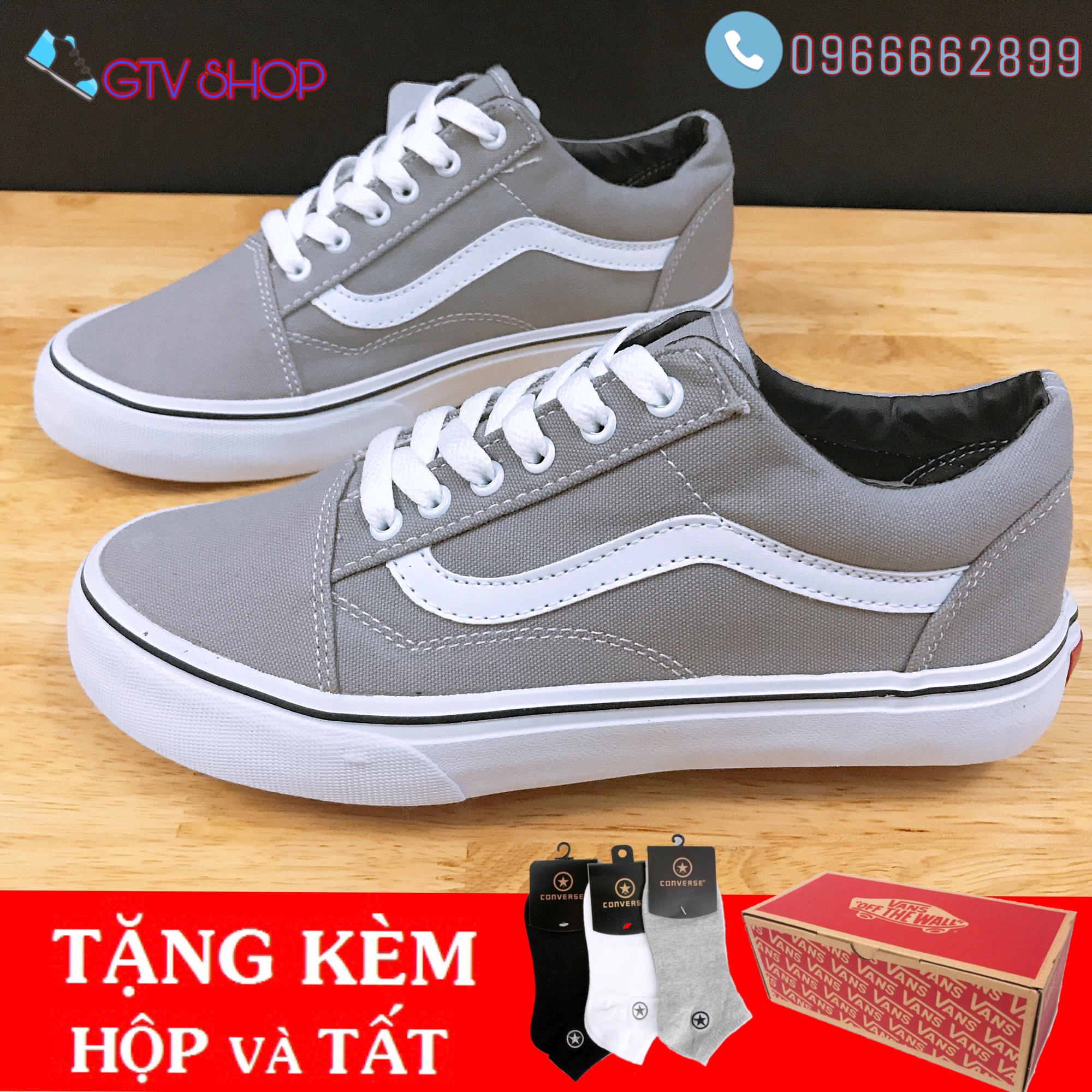 Tặng hộp, bill và tất - Giày thể thao nam nữ Vans old skool xám, size 36-43.