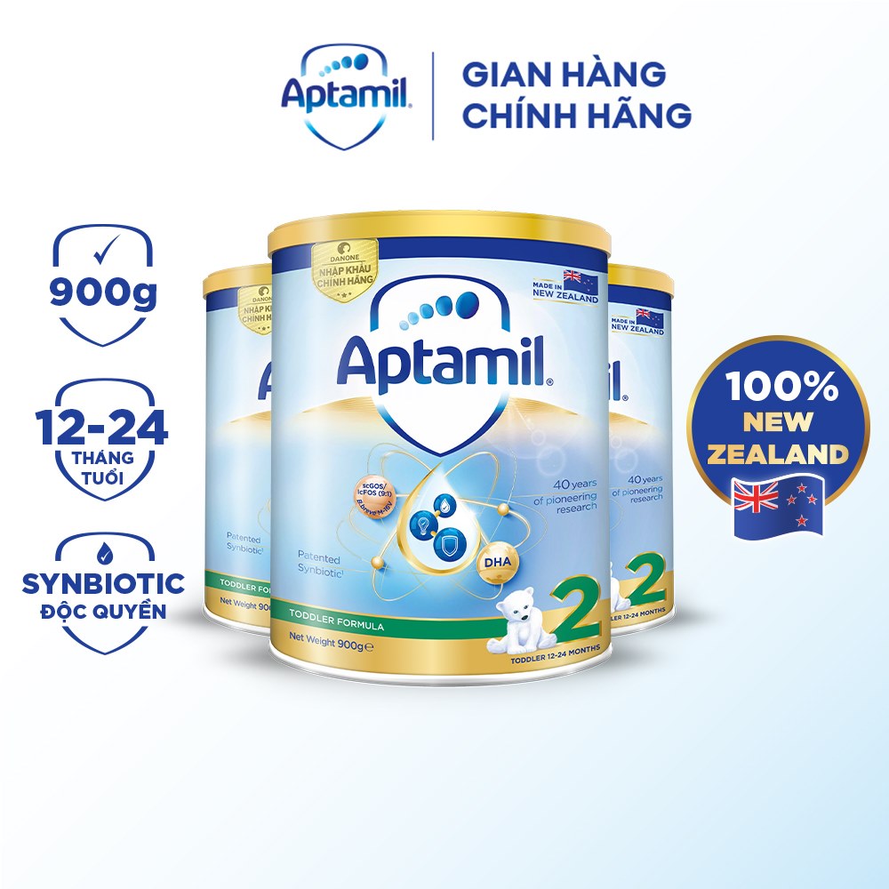 Combo 3 Sữa bột Aptamil New Zealand hộp thiếc số 2 900g lon cho bé 12-24