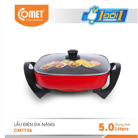 Nồi lẩu điện cao cấp đa năng comet cm7736. dung tích 5l. bảo hàng 12 tháng
