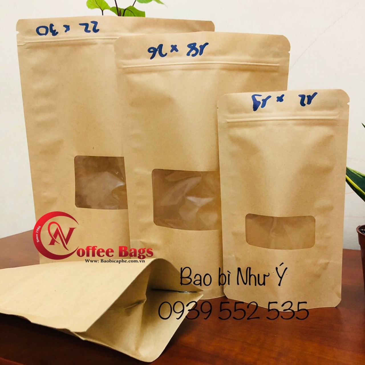 [500gr/size] - túi zipper giấy kraft có cửa sổ đựng trà/ bánh mứt/ thực phẩm khô/cafe/đậu/bột...