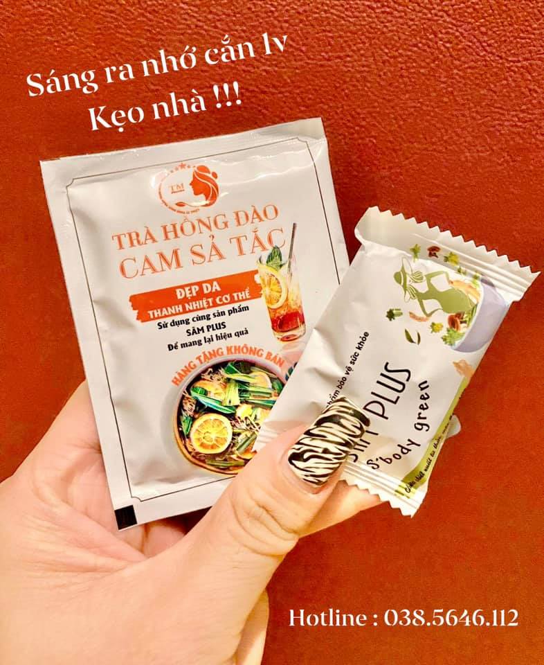 Kẹo giảm cân Sâm Plus S'Body Green _Giảm Cân Bất Chất Cơ Địa + tặng kèm trà hồng đào- hàng chính hãng