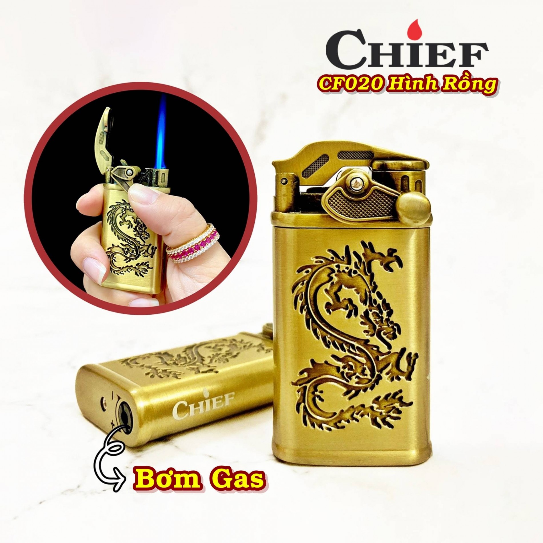 Hột quet -bật lửa chief búng tay khắc nổi hình rồng mới lạ