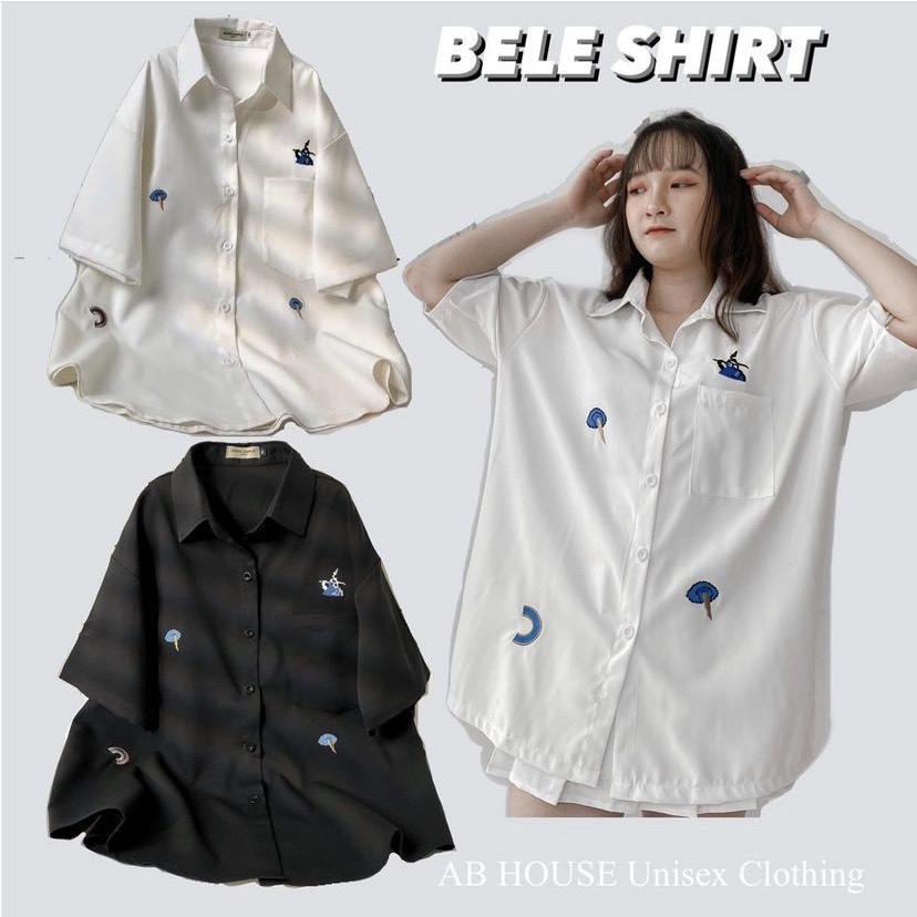 Áo sơ mi form rộng thêu nổi bele nam nữ unisex