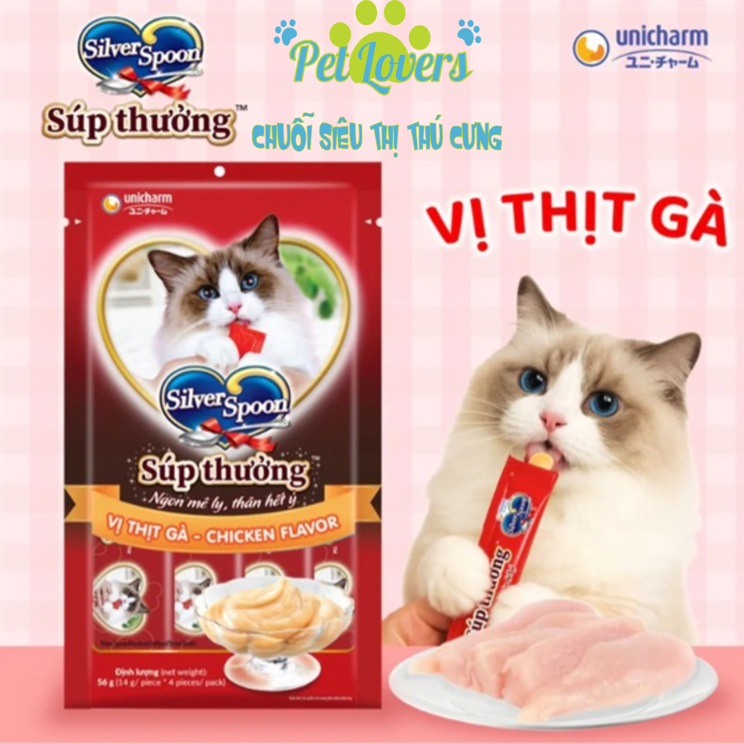 Pet Lovers - Silver Spoon-Súp thưởng mèo nhiều vị 56gx4