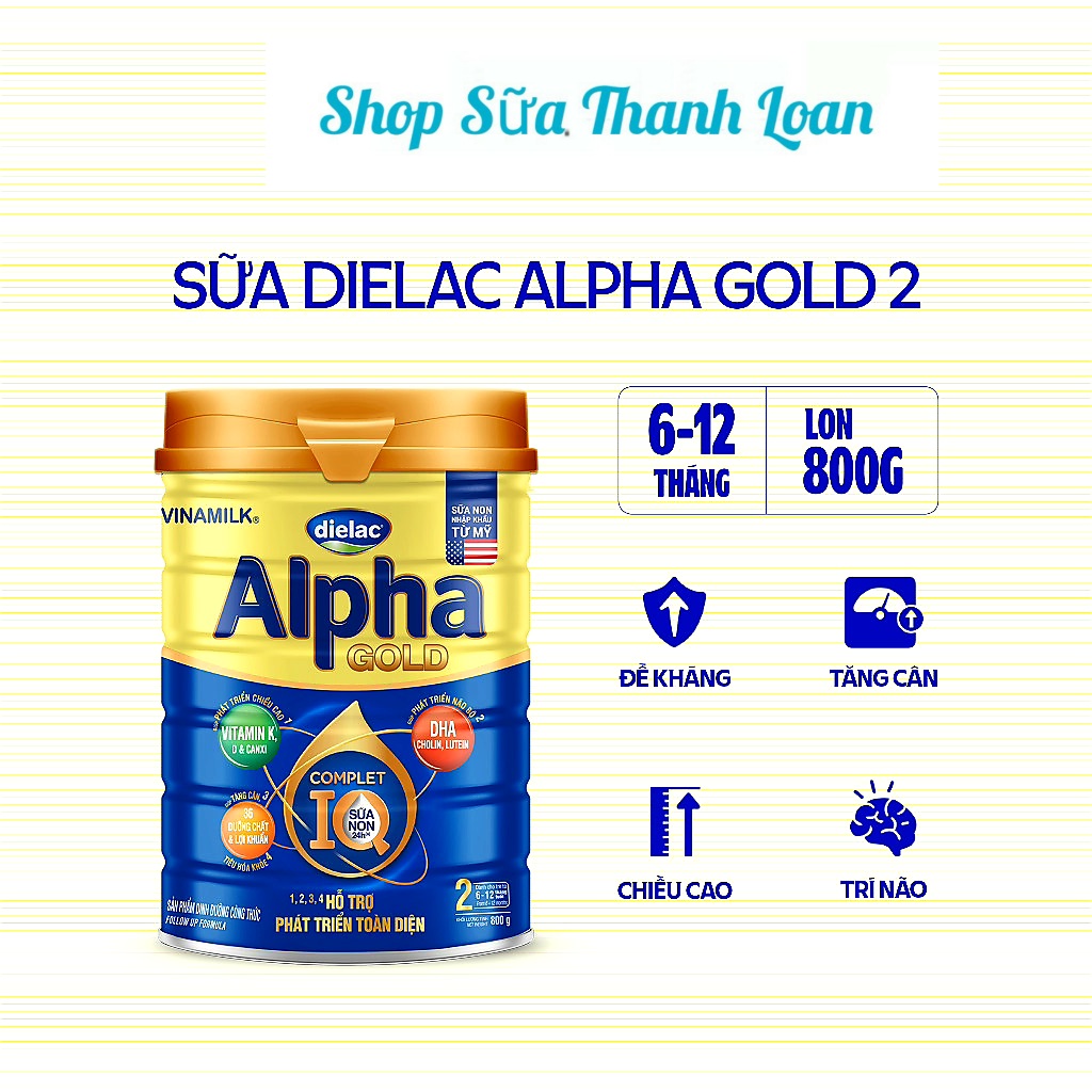 Sữa bột vinamilk dielac alpha gold 2 - hộp thiếc 800g .