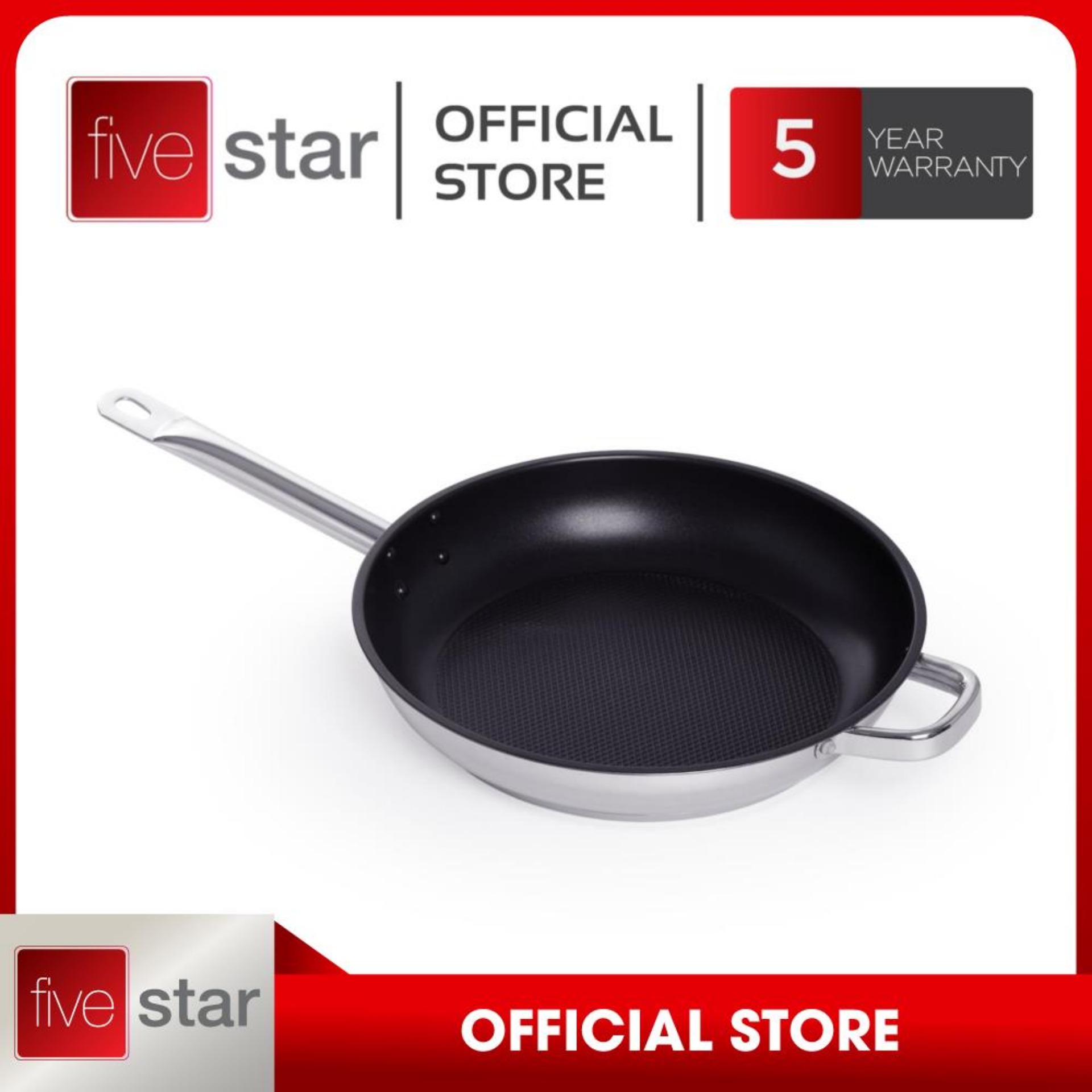 Chảo chống dính 3 đáy inox 430 Fivestar Standard sử dụng bếp từ-bếp gas-hồng ngoại -bảo hành 5 năm(32cm)