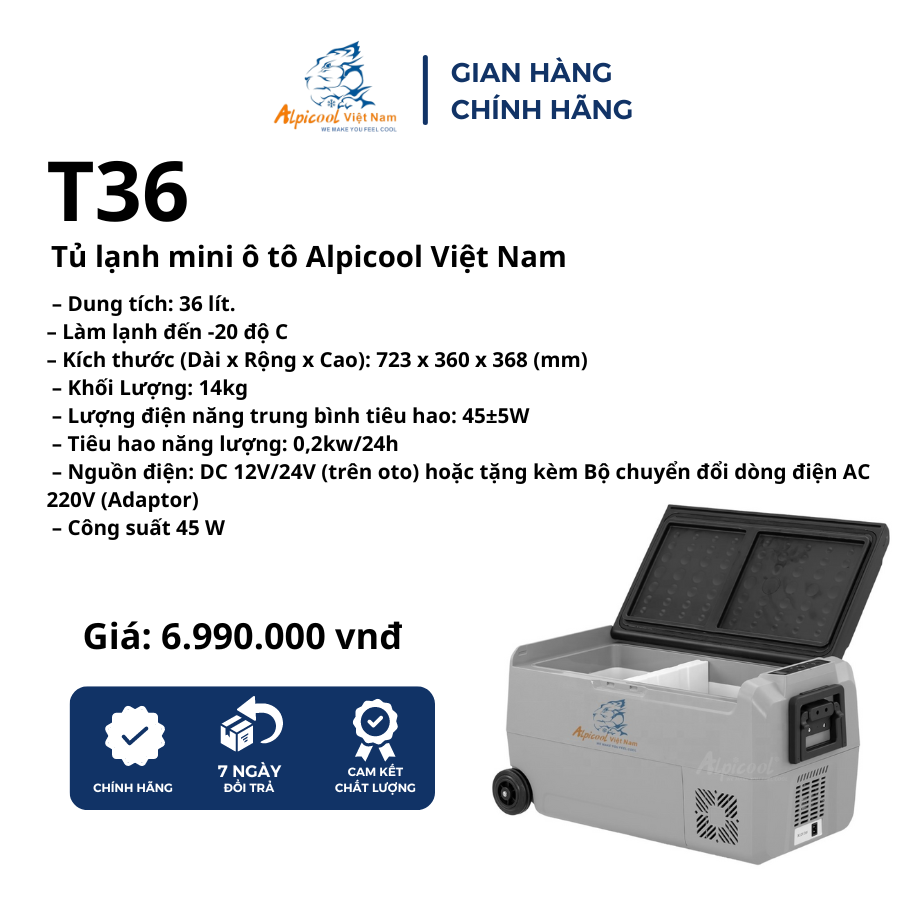 Tủ lạnh mini ô tô Alpicool Việt Nam T36 (36 lít) - Chính hãng