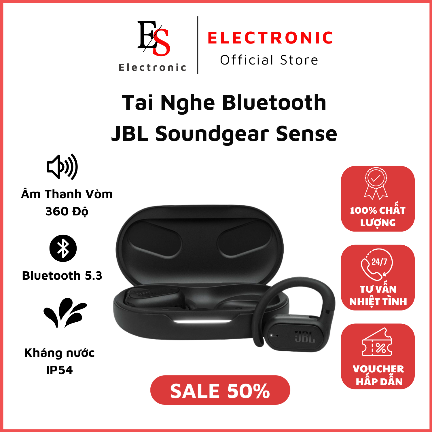 Tai Nghe Bluetooth JBL Soundgear Sense- Tai Nghe Thể Thao Siêu Bass- Kháng Nước Và Bụi IP54- Pin Trâu 24H- Bluetooth 5.3- Tai Nghe Chạy Bộ JBL Không Dây- BH 2 Năm
