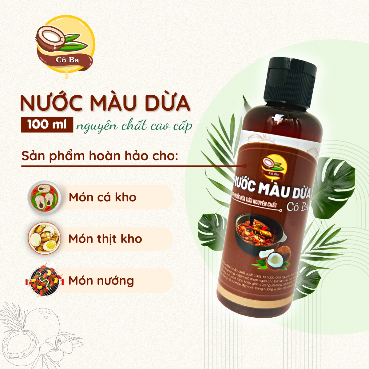 Nước màu dừa nguyên chất 100ml Bến Tre - Nước màu dừa kho thịt, kho cá