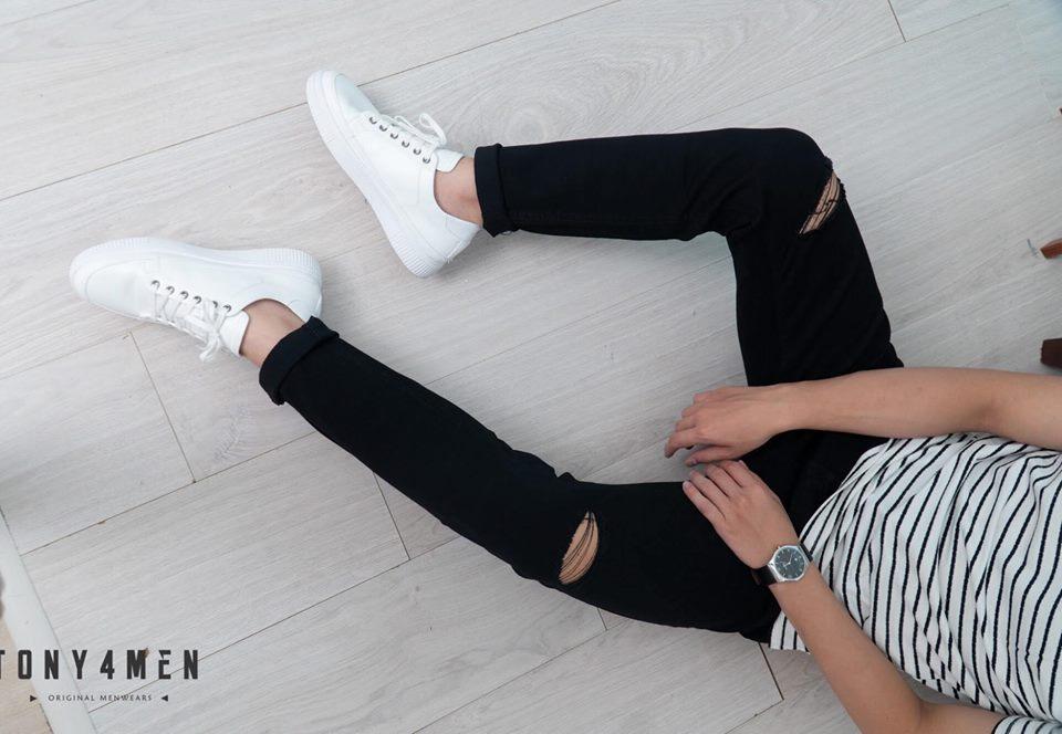 Quần jean nam rách gối đen siêu đẹp