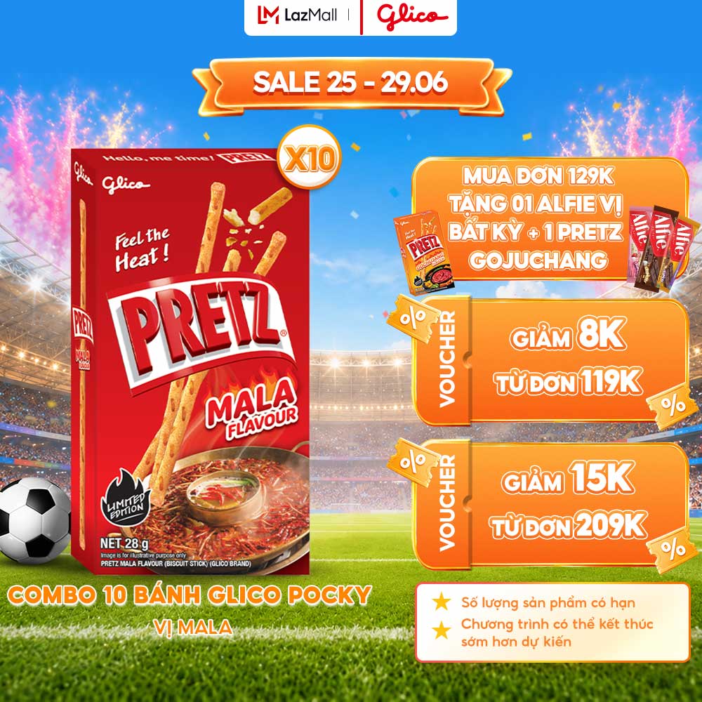 Combo 10 Hộp Bánh Que Snack Nướng Giòn PRETZ SPICY BUMB Vị Cay MALA - 28G/Hộp