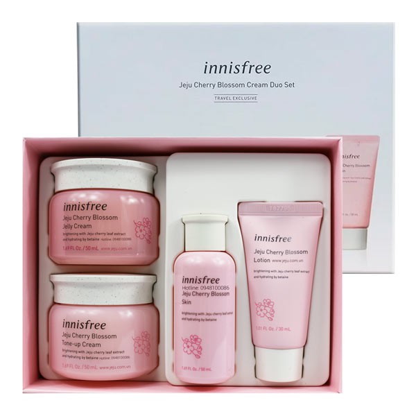 Bộ kem dưỡng trắng da bộ dưỡng ẩm, trắng da chiết xuất lá hoa anh đào innisfree jeju cherry blossom cream duo set
