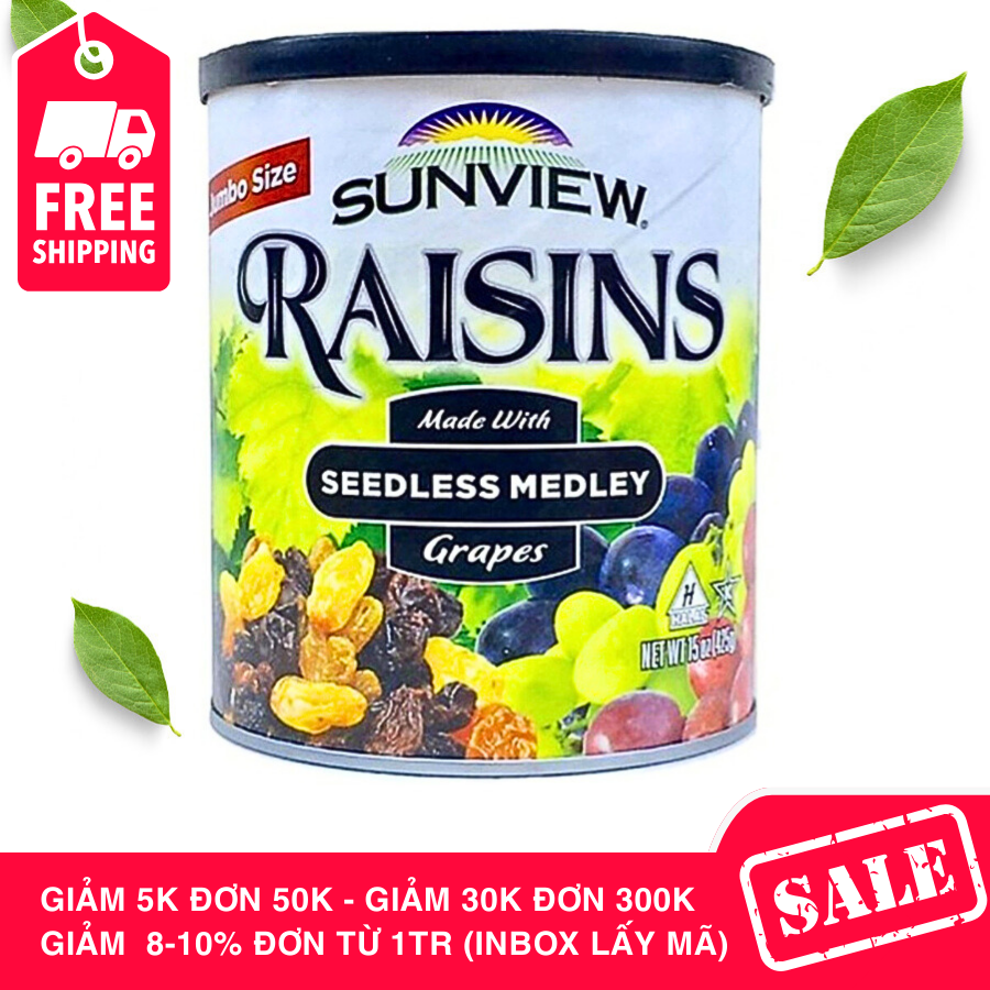 Nho khô thập cẩm raisins mỹ hủ 425g, nho đen, nho vàng, nho đỏ, nho xanh ngọt thanh