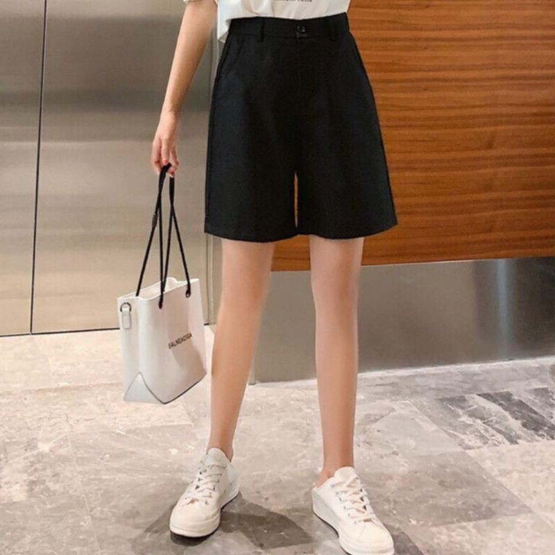 Quần đùi nữ vải đũi mát, cạp khoá trước chun sau lưng may chuẩn đen be ghi 609