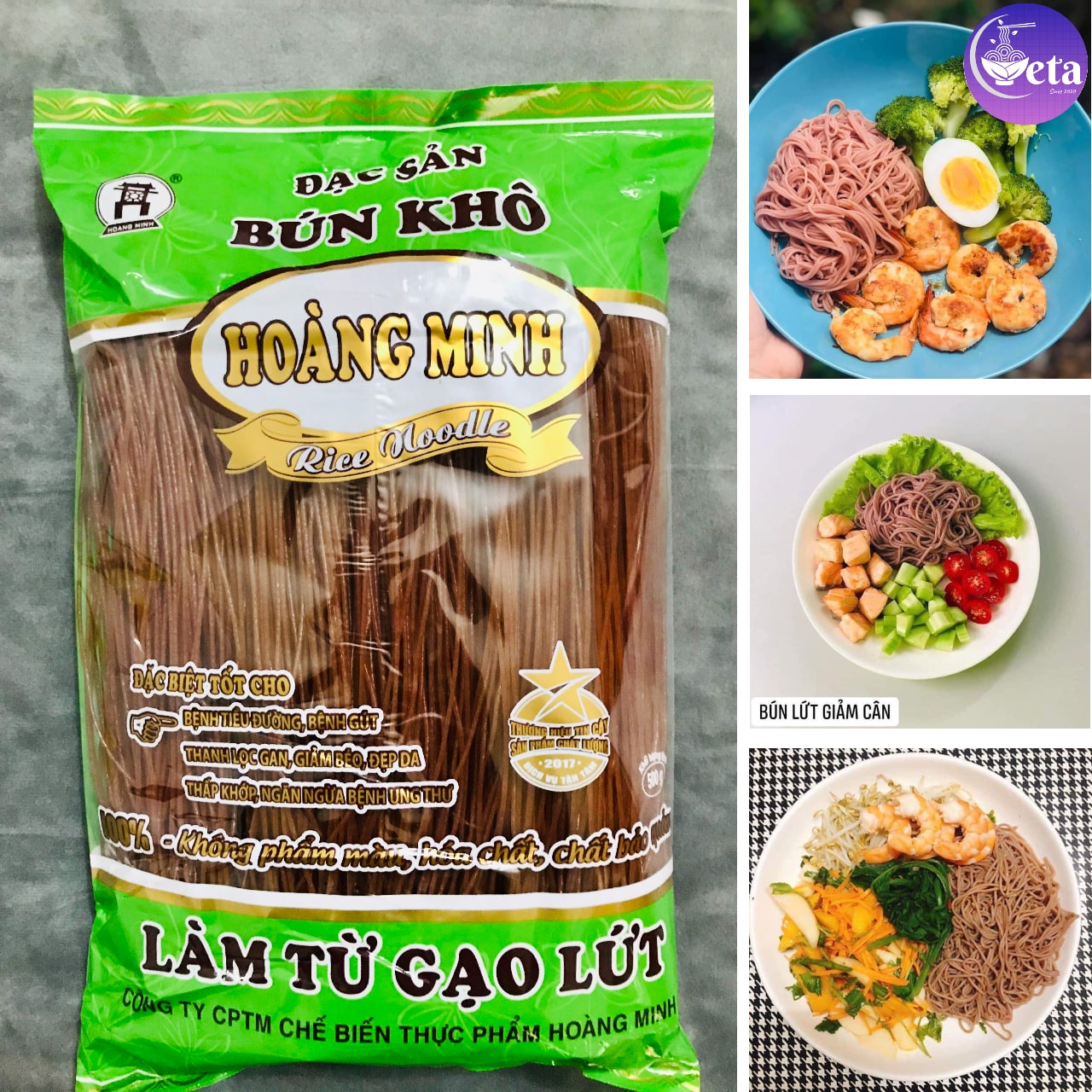 Bún gạo lứt đỏ Hoàng Minh 500gr, gạo lức thơm dẻo - eatclean, giảm cân - hcm, đồng nai