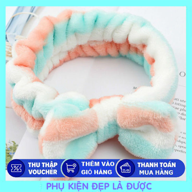 Băng đô 3d nơ sọc cam xanh lá dày mềm mịn cao cấp
