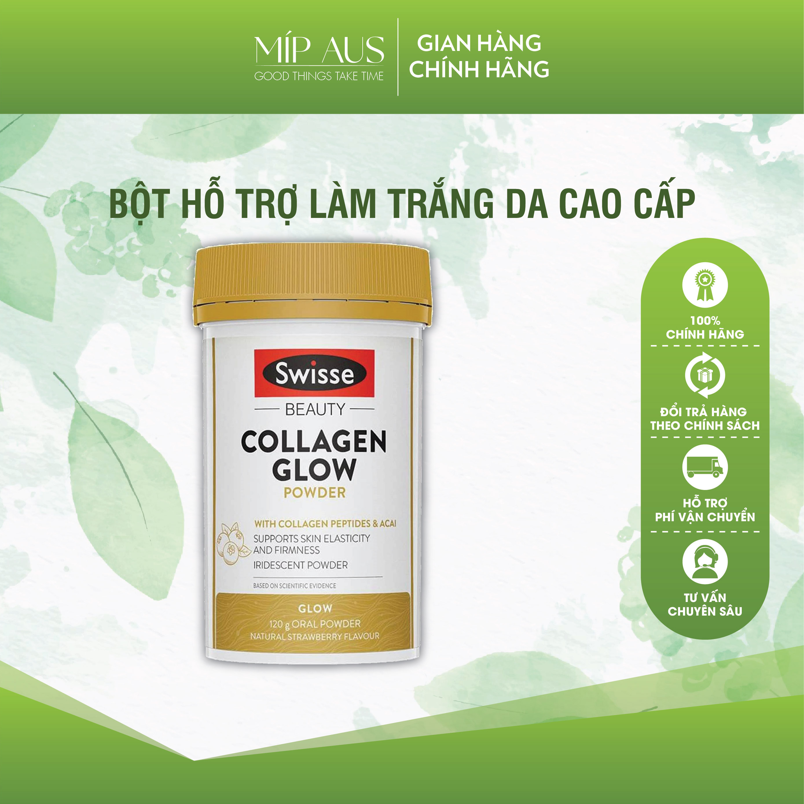 Bột collagen glow hỗ trợ đẹp da, căng bóng da - swisse collagen glow powder - 120g