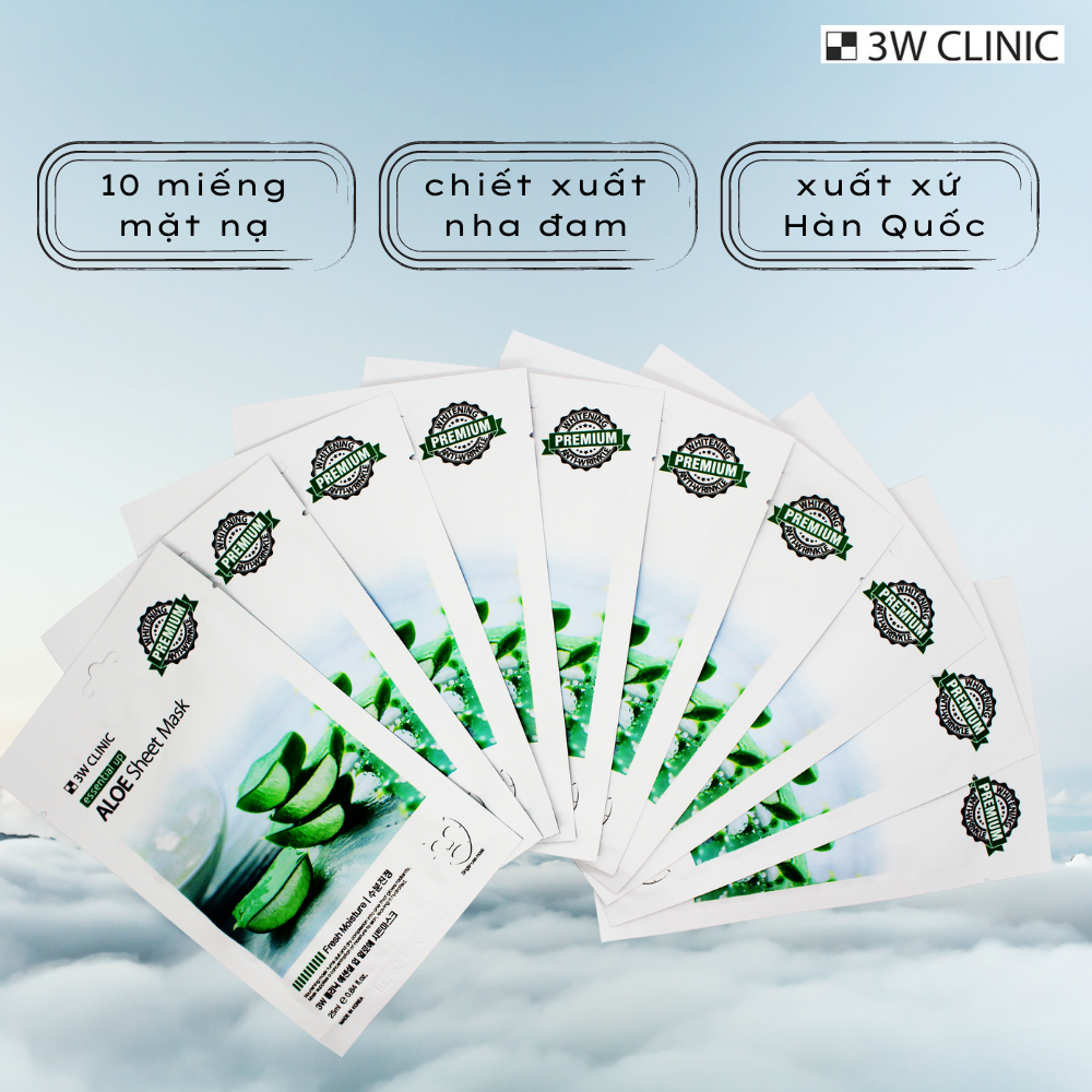 Hộp 10 Miếng Mặt nạ Dưỡng Da Hàn Quốc Nha Đam 3W Clinic Essential Up Aloe 25ml x10