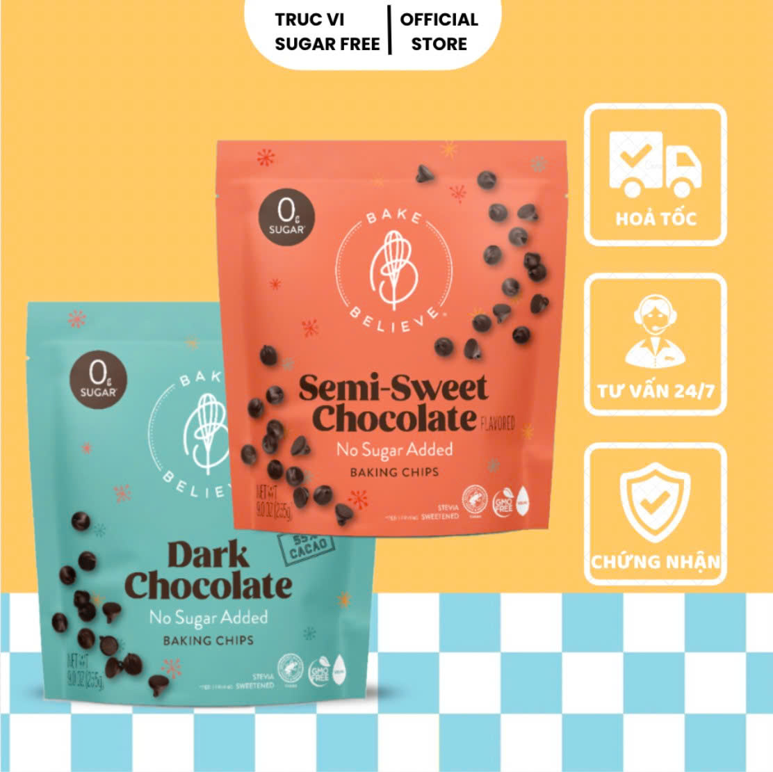Chocolate Chip BAKE BELIEVE Không Đường Thuần Chay ( ăn kiêng, tiểu đường, gymer)
