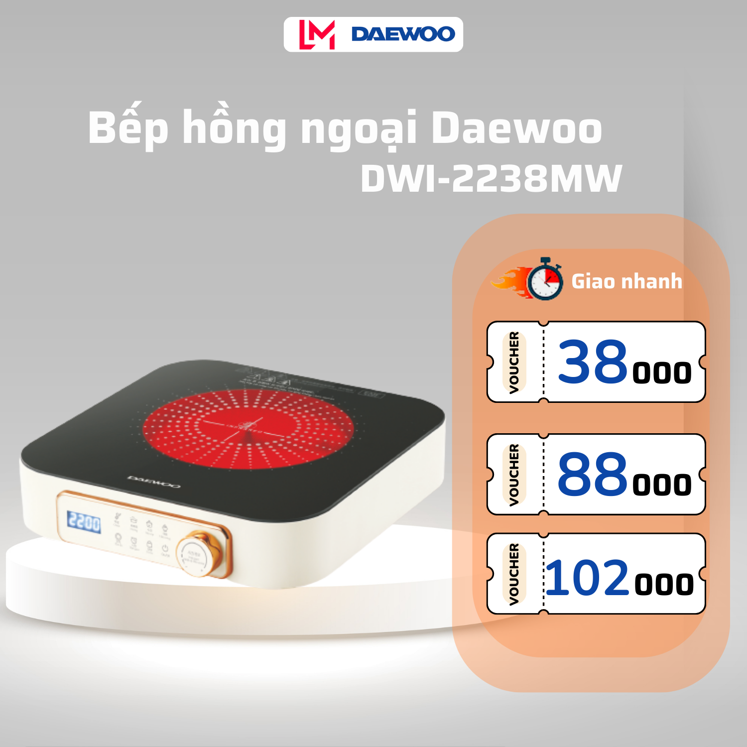 Bếp hồng ngoại Daewoo DWI-2238MW công suất lớn 2200w mặt ceramic cường lực