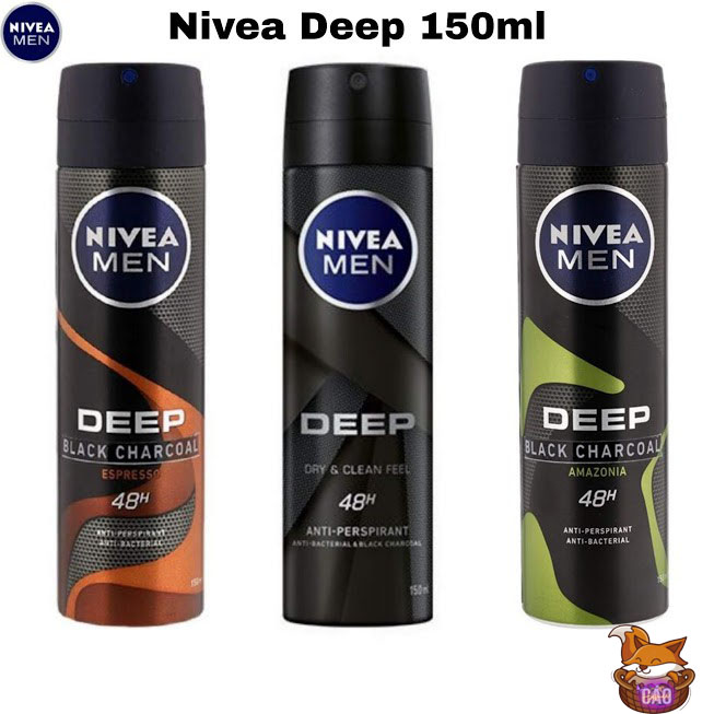 Xịt khử mùi nam Nivea men 150ml - Deep Espresso,Deep Amazonia,Deep Dry & Clean Feel
