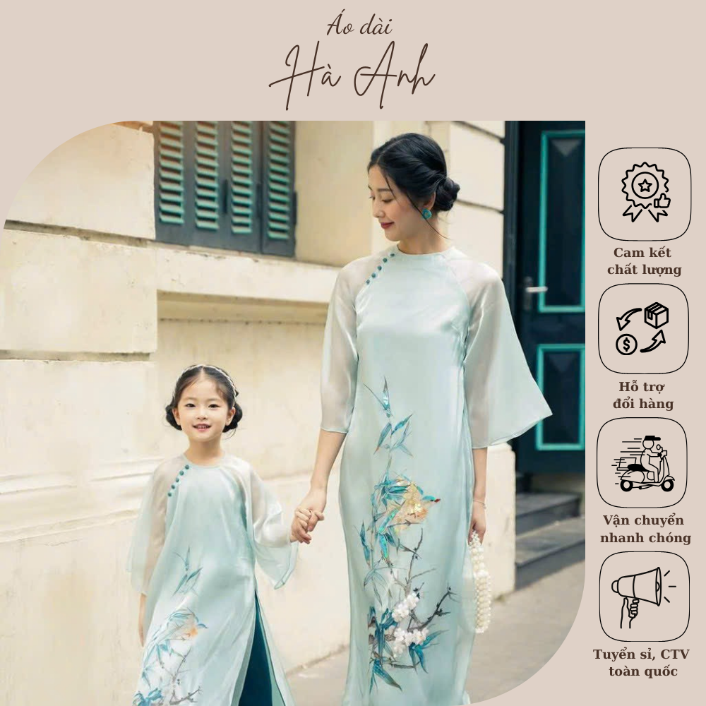 Set áo dài cho mẹ và bé gái chất liệu tơ