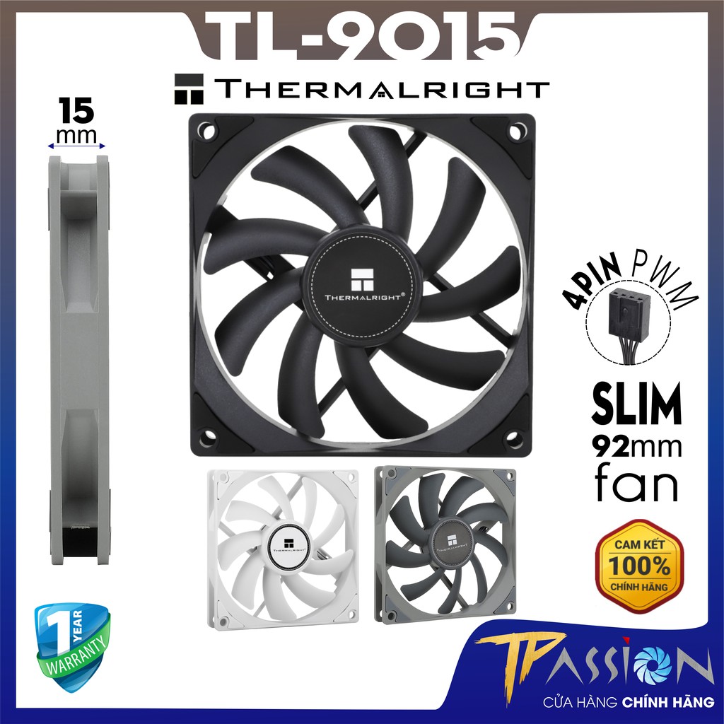 Quạt fan case slim 9cm thermalright tl-9015 xám | tl-9015b đen | tl-9015w trắng - 4pin pwm - chính hãng, fan mỏng, slimfan