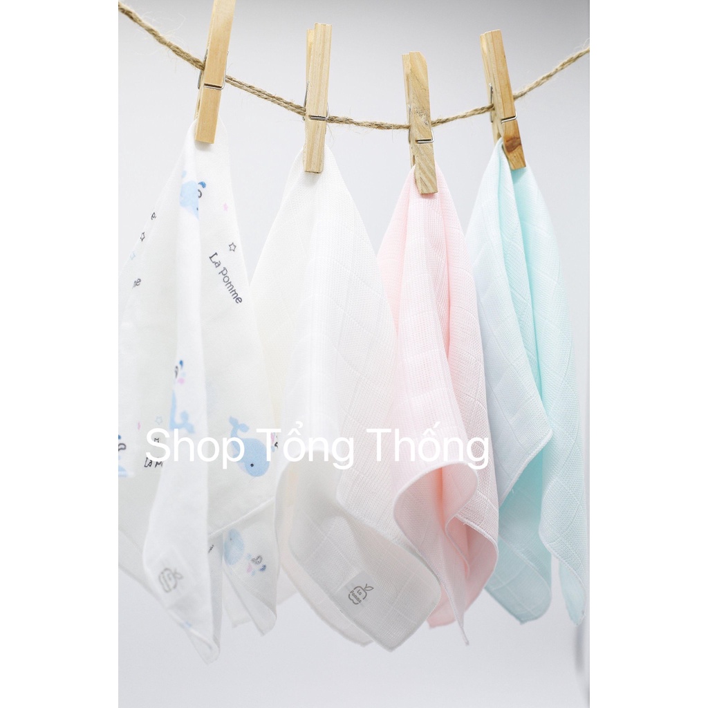 Set 5 khăn sữa sợi tre lụa 30x30 k001 la pomme cao cấp mềm mịn thoáng mát thấm hút tốt cho bé trai bé gái đa năng