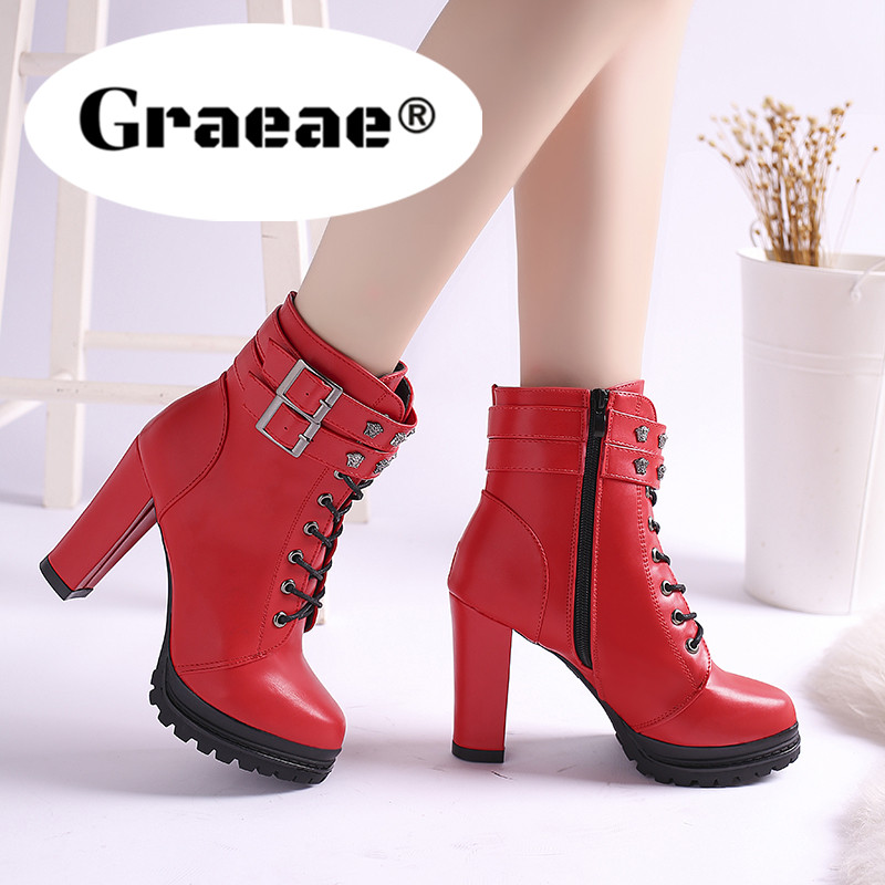 GRAEAE Giày boot nữ cổ điển đa năng mũi tròn gót siêu cao khóa kéo thời trang mùa hè sang trọng cho nữ - INTL