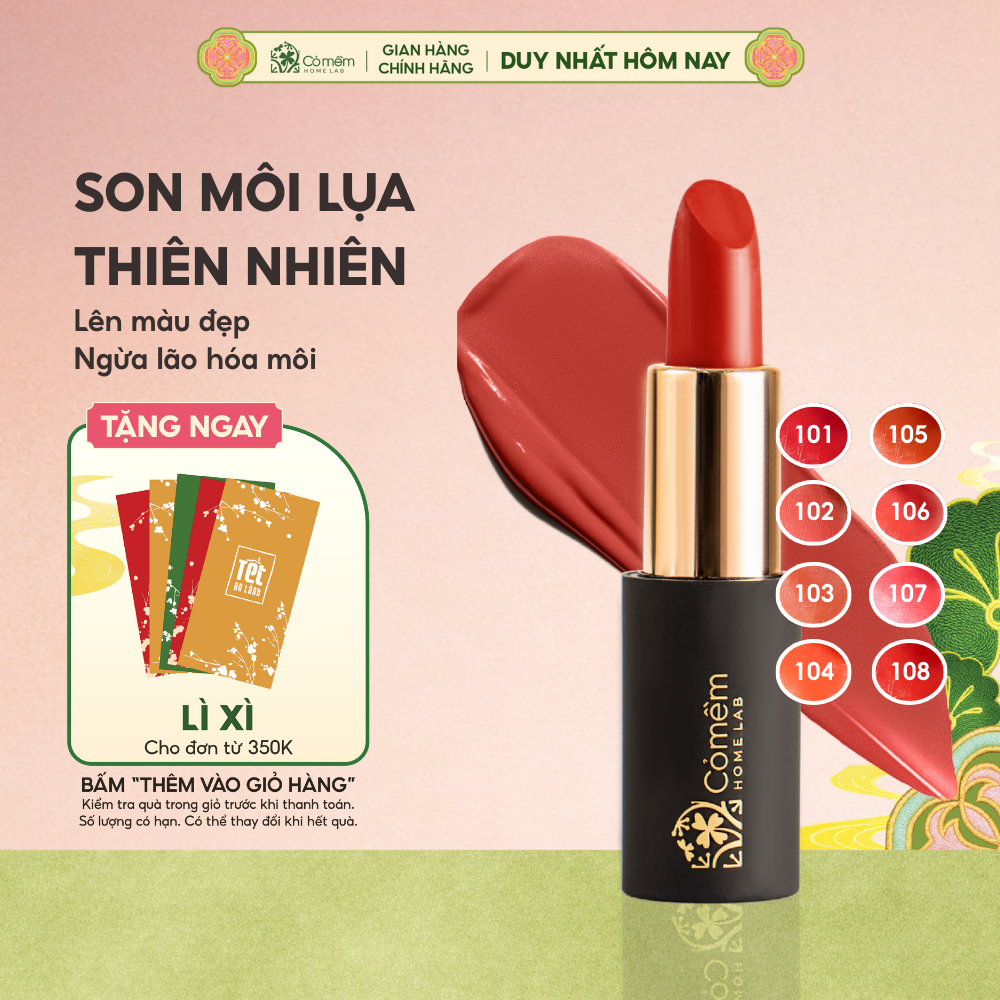  Son Môi Lụa Diễm Mềm Mịn Mướt Môi An Toàn Từ Thiên Nhiên Cỏ Mềm 4g 