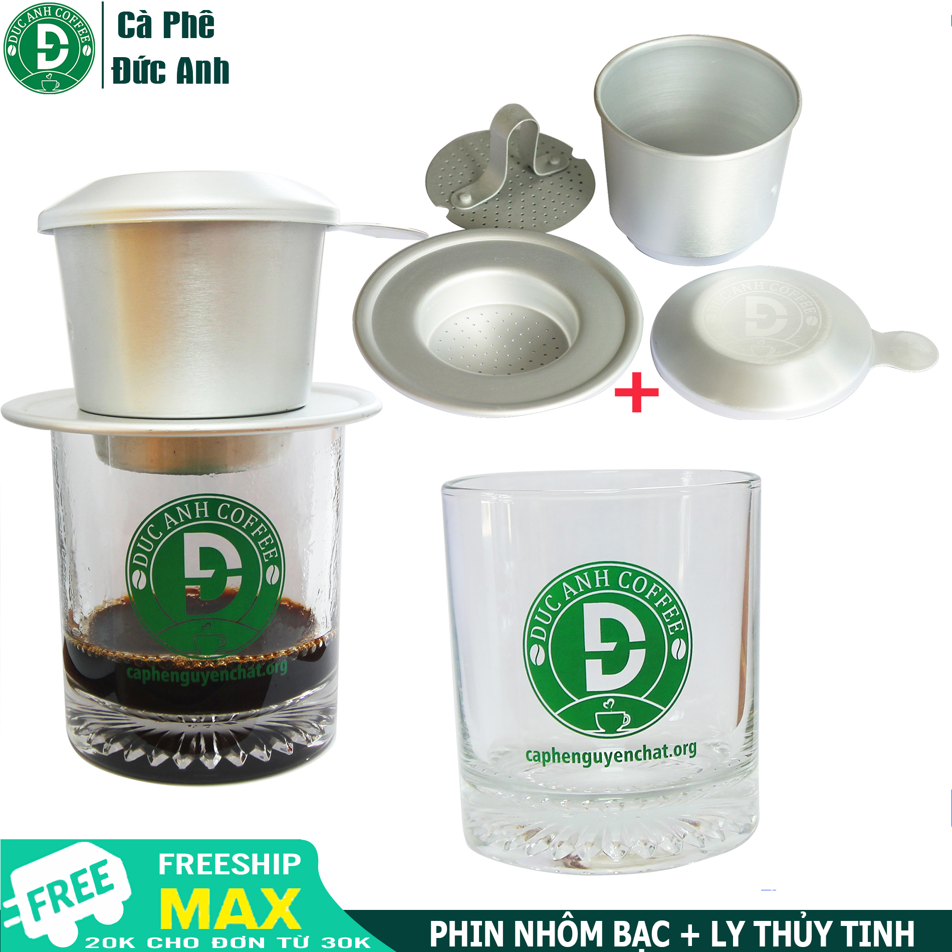 Gồm phin nhôm cao cấp + ly thủy tinh cao cấp 220ml độc quyền - duc anh coffee