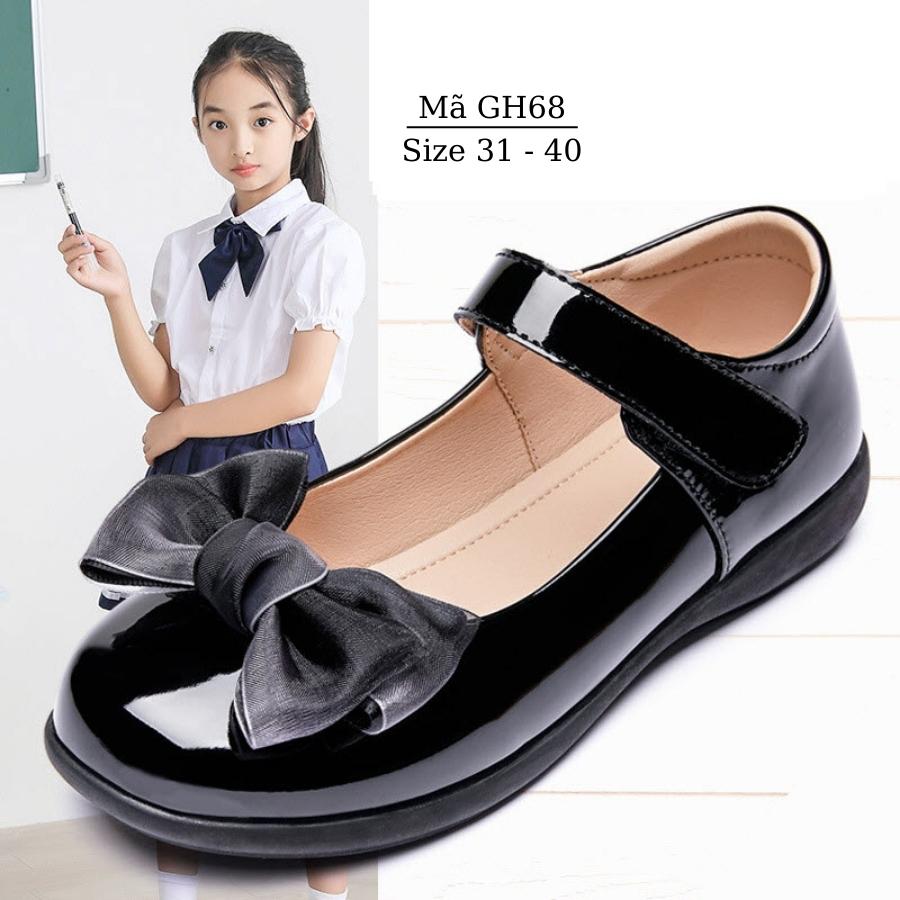 Giày búp bê bé gái da mềm êm phong cách Anh Quốc Giầy đồng phục đen cho học sinh trường Vinschool đi học biểu diễn văn nghệ thời trang trẻ em 6 7 8 9 10 11 12 13 14 15 tuổi GH68