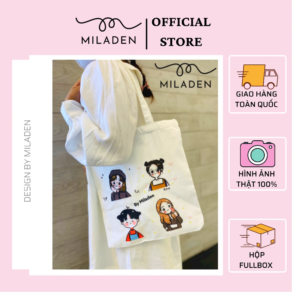 Túi tote vải canvas thiết kế cao cấp by miladen, hộp fullbox, có khóa kéo, vải dày, lớp lót và ngăn nhỏ miladen.