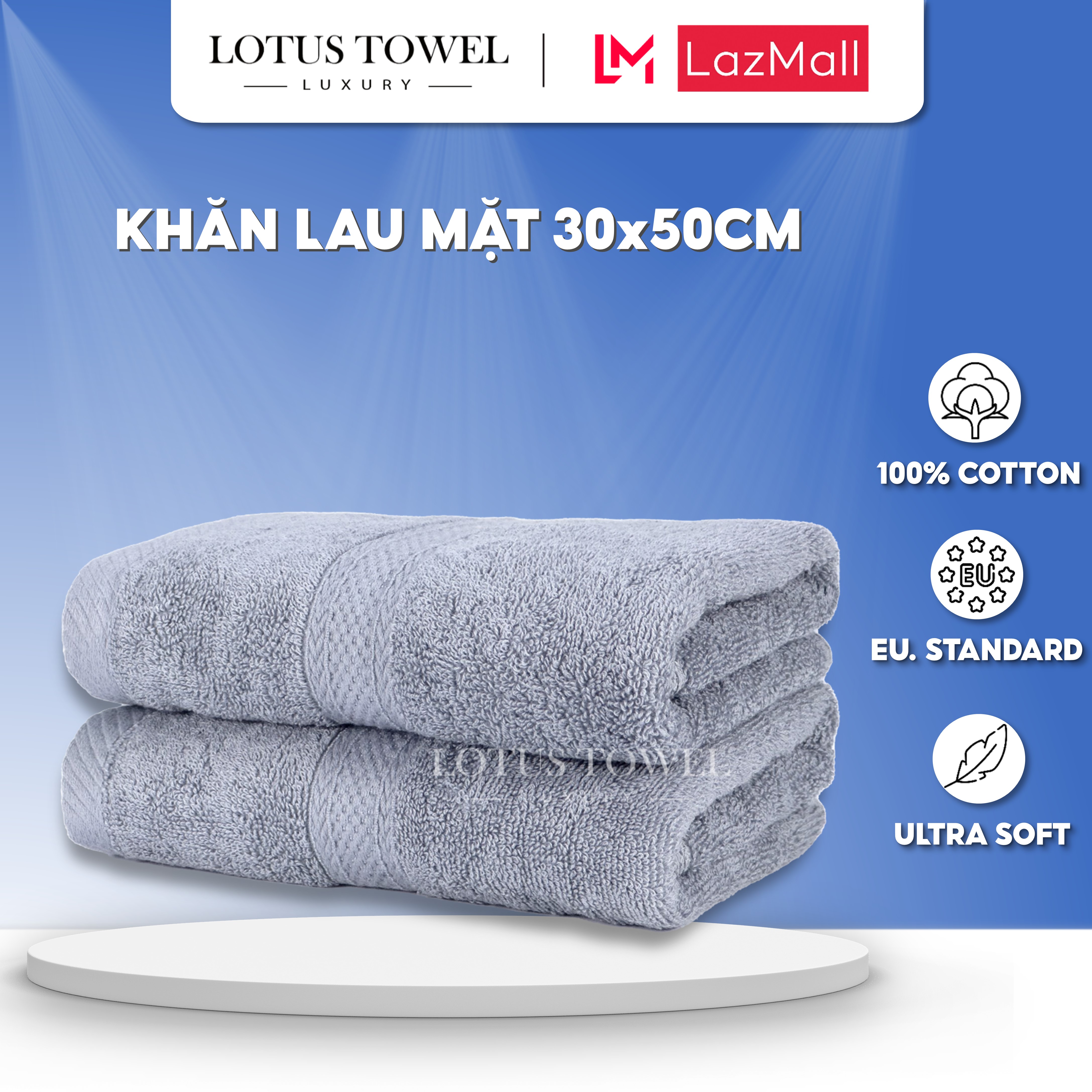 Khăn mặt 30x50cm lotus towel 100% cotton cao cấp mềm mịn thấm hút không ra màu