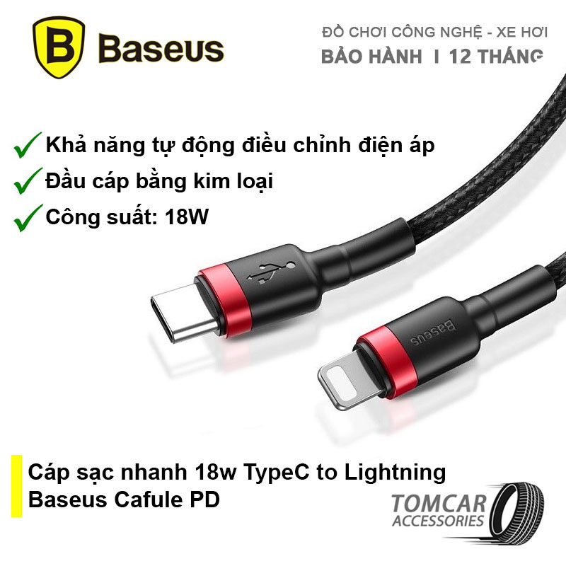 Cáp sạc nhanh 18w Type C to Lightning Baseus Cafule PD dành cho iphone 11pro max, xsmax hỗ trợ truyền dữ liệu tốc độ cao