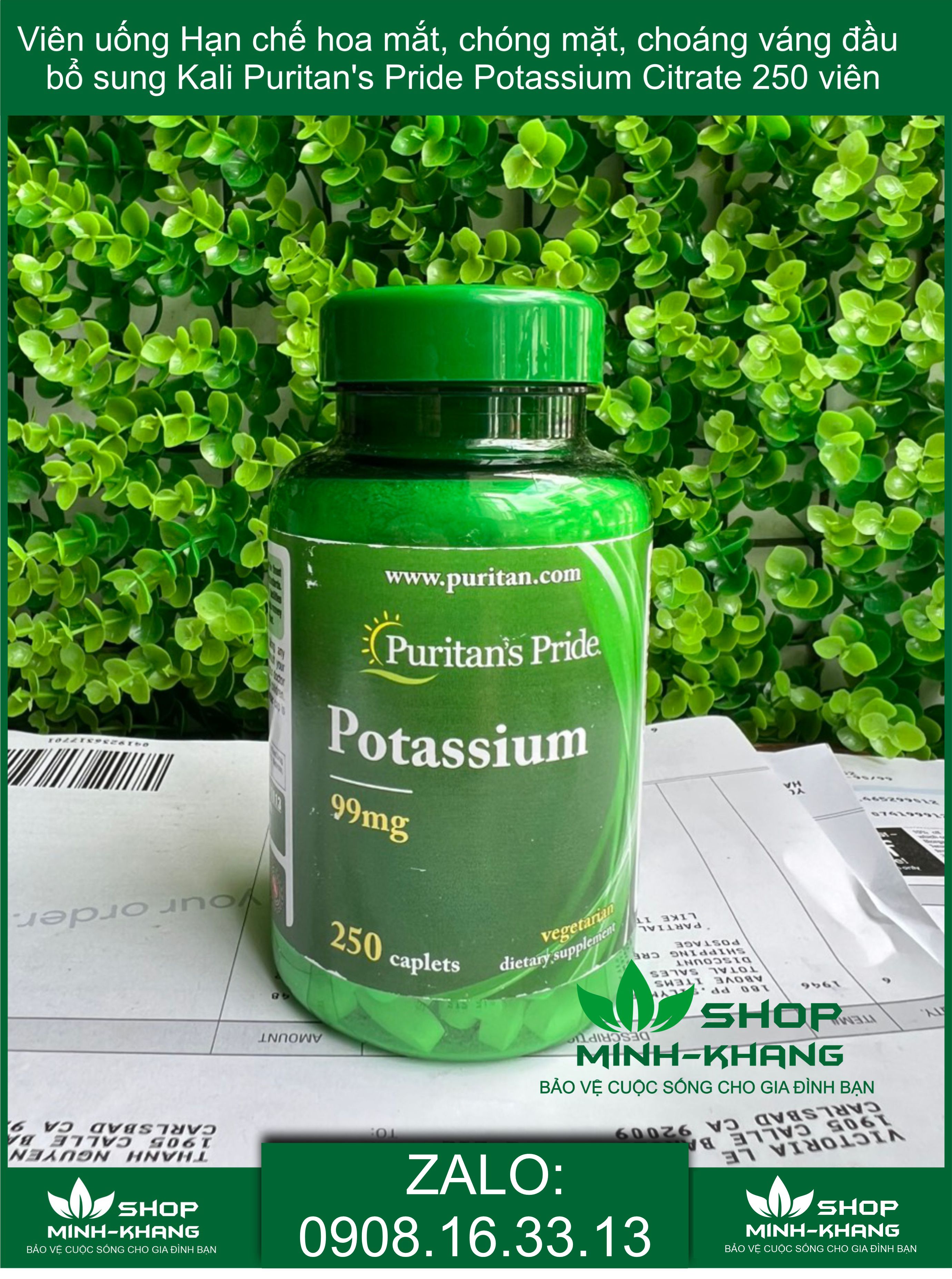 Viên uống Hạn chế hoa mắt, chóng mặt, choáng váng đầu bổ sung Kali Puritan's Pride Potassium Citrate