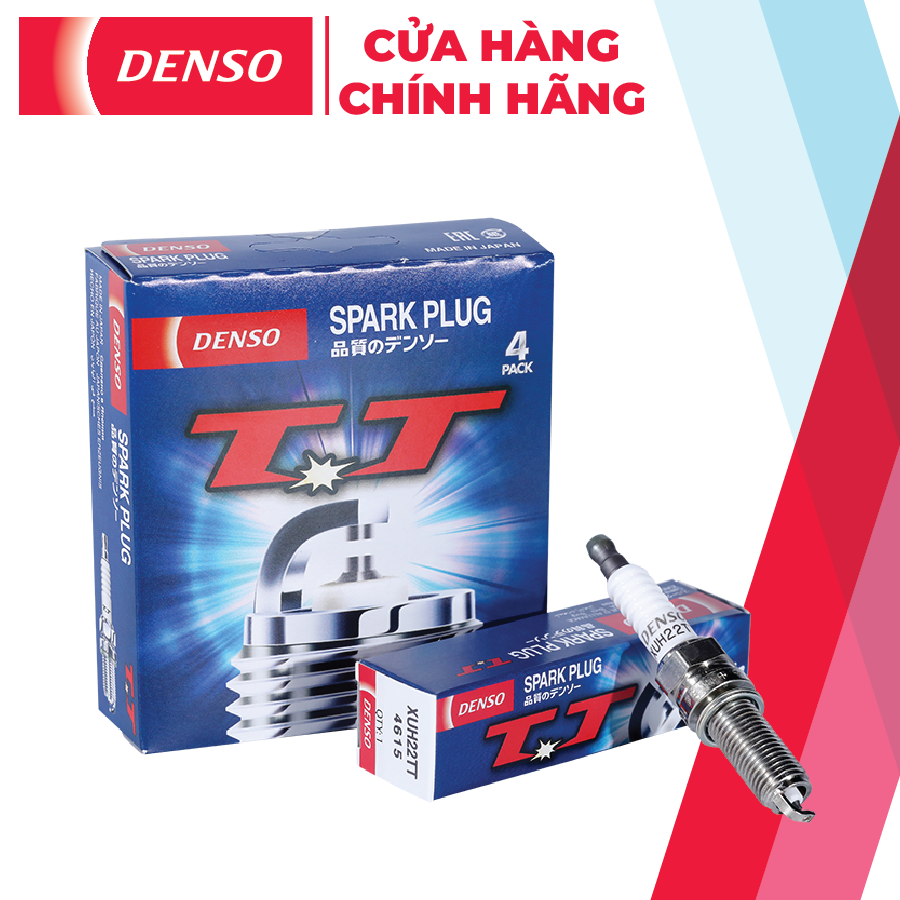 Bộ 4 bugi ô tô denso xuh22tt, điện cực niken, hai đầu đánh lửa, hiệu năng cao, tiết kiệm nhiên liệu, dùng cho nhiều hãng xe, mã 267700-7090