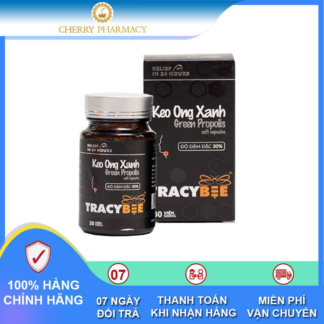 Cherry pharmacy viên uống keo ong xanh propolis tracybee giúp giảm viêm họng hộp 30 viên