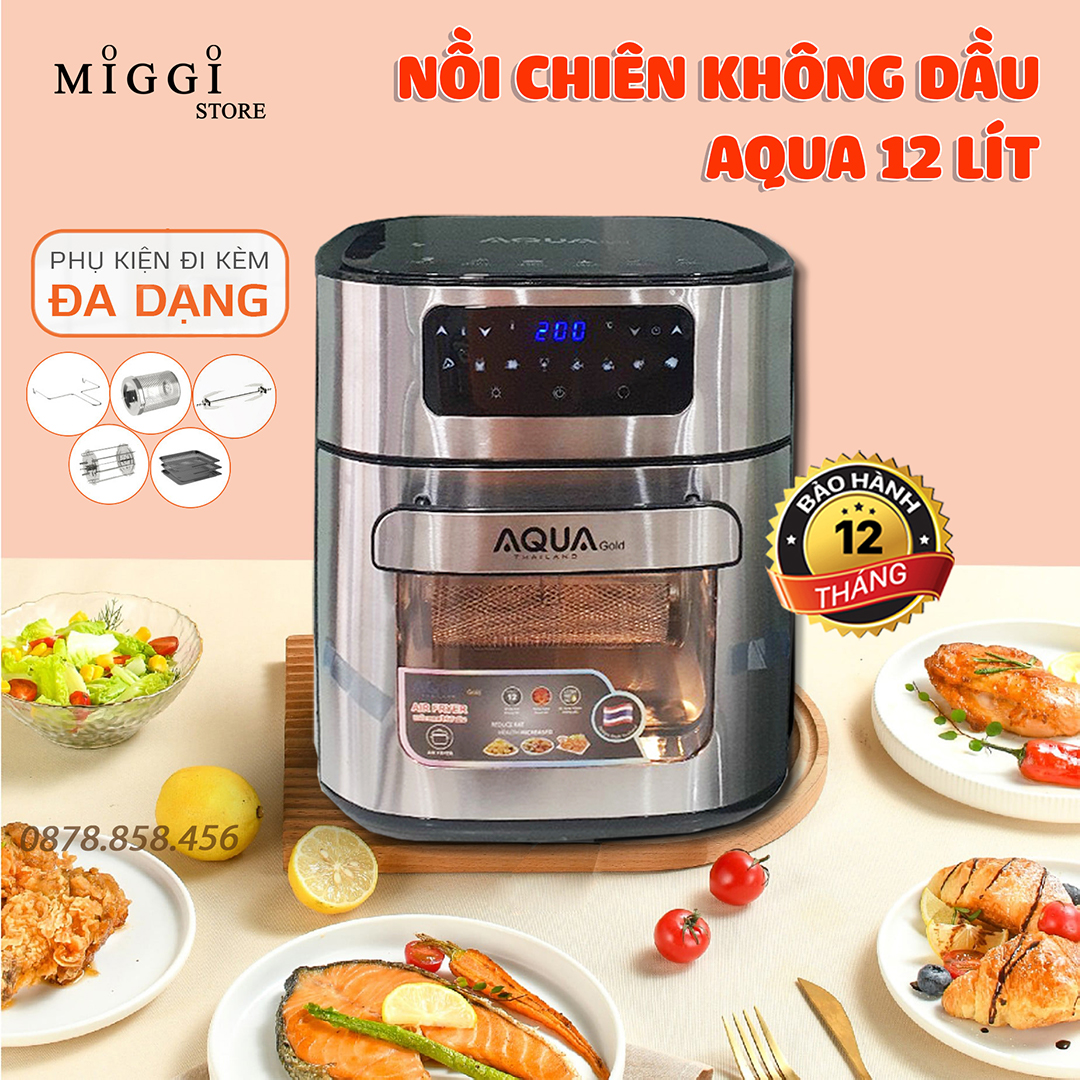 [HÀNG NHẬP KHẨU] Nồi chiên không dầu AQUA 12L - Nồi chiên dung tích cỡ đại 12 Lít - Bếp chiên kiêm lò nướng 2 trong 1 - Bảo hành 12 tháng